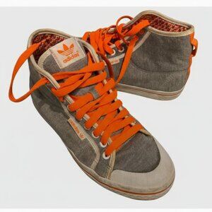 Adidas Originals Grey Canvas High Top Sneakers with Orange Laces